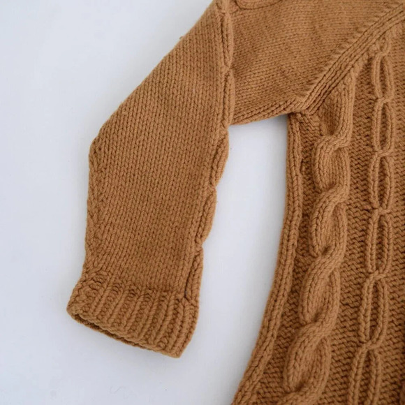 Handmade Mustard Yellow Aran Irish Design Knit Thick  Wool Crewneck Sweater M - Picture 8 of 11